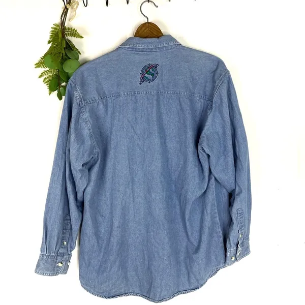Vintage Hard Rock Cafe Dallas Denim Long Sleeve Button Down Shirt - Image 5