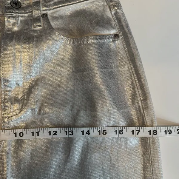 Abercrombie & Fitch Silver Metallic Denim Midi Skirt High Rise Chic Boho Size 26 - Image 10