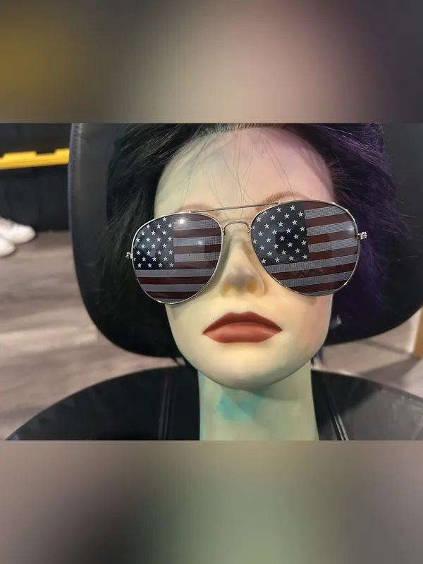 Aviator Sunglasses with American Flag Lenses - Black/Silver - Image 2