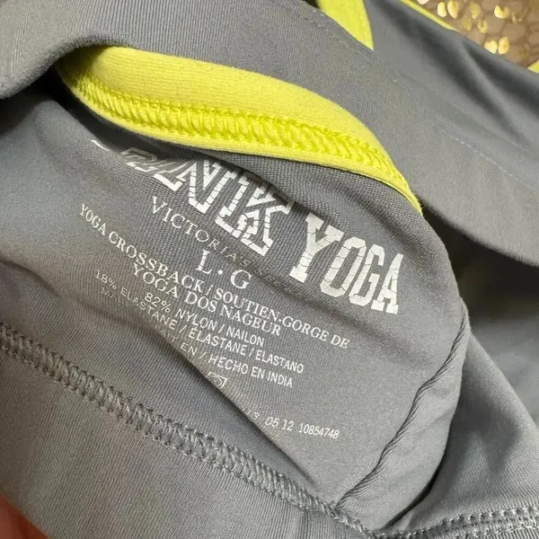 PINK Victorias Secret Yoga Crossback Strappy Sports Bra Large Yellow Gray - Image 5