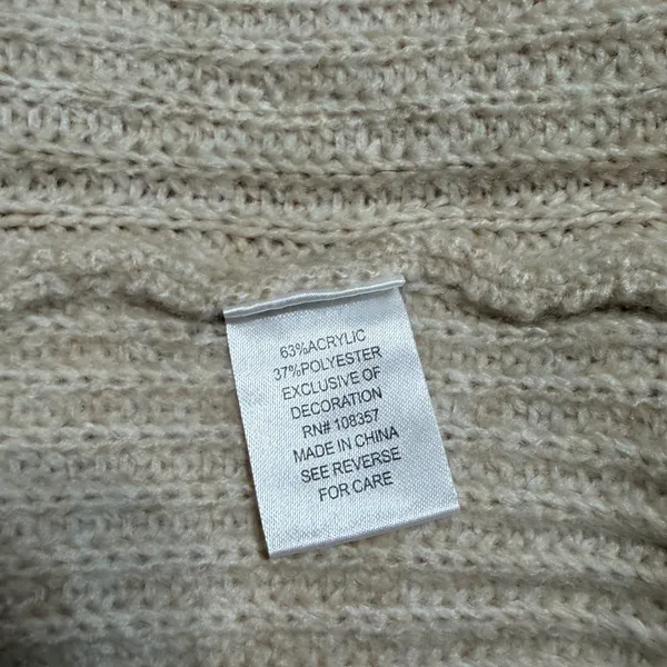 Evereve Womens Tan Ribbed Mock Neck Sweater Whipstitch Detail Size M - Image 5