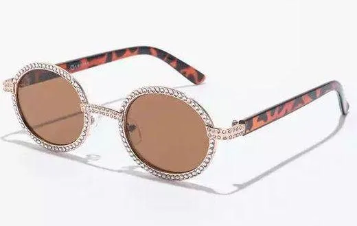 Zumiez Empyre Bling Brown Round Oval Sunglasses Bedazzled Jewels Summer Party - Image 4