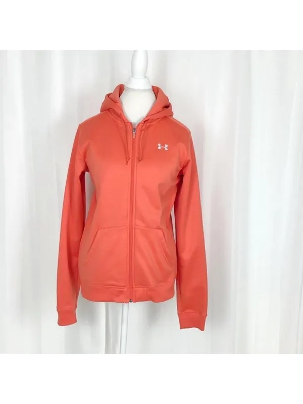 Under Armour Orange Full Zip Hoodie Athletic Sweatshirt‎ Jacket - Image 7