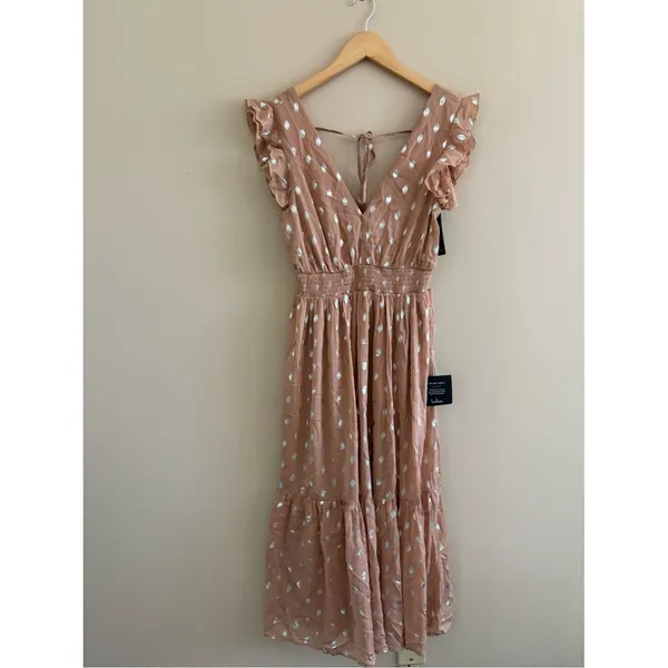Lulus Cause to Celebrate Mauve and Silver Ruffled Tiered Midi Dress Size Small - Image 2