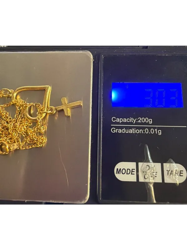 Gold Tone Heart Cross Pendant Necklace Clear Rhinestones Dangle Dainty 18" NWOT - Image 6