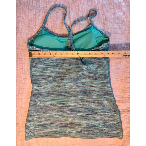Lululemon Power Y Tank Top Teal Blue Space Dye Built-in Bra Size 10 - Image 3