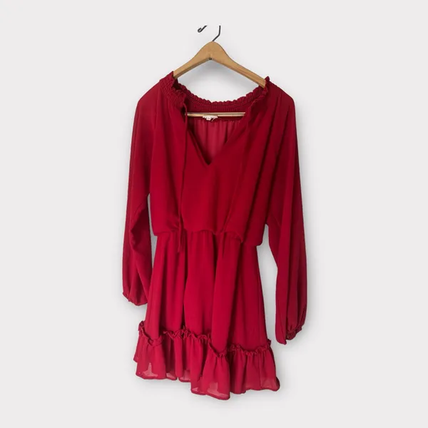 Dee Elly Women's Long‎ Sleeve Ruffle Blouson Dress Size S - Image 3