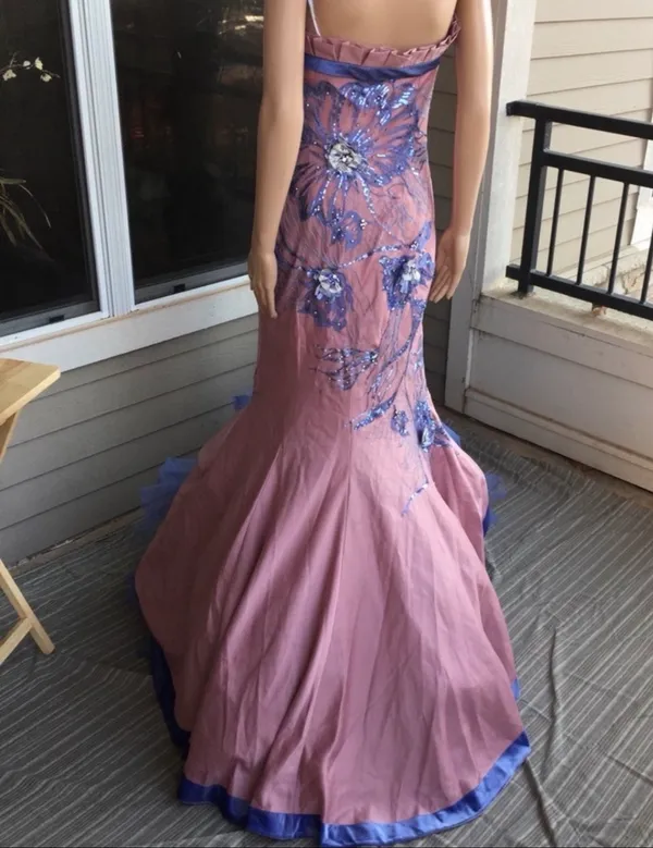 Elegant Pink and Purple Floral Mermaid Wedding Dress - Image 6