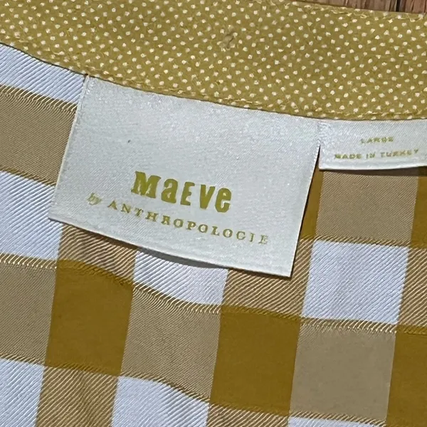 Maeve Mustard Gingham Peplum Blouse Women’s L 3/4 Sleeve Tunic - Image 4