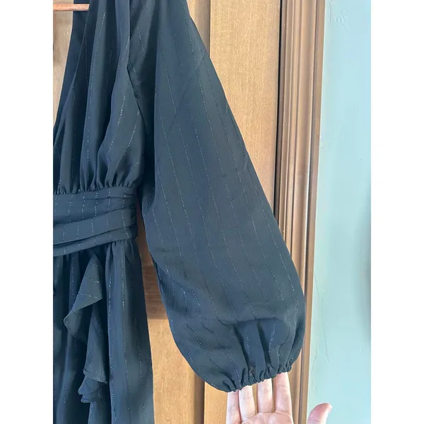 NWT NBD Revolve Anya Mini Puff Sleeve Dress in Black Metallic Women’s size Small - Image 3
