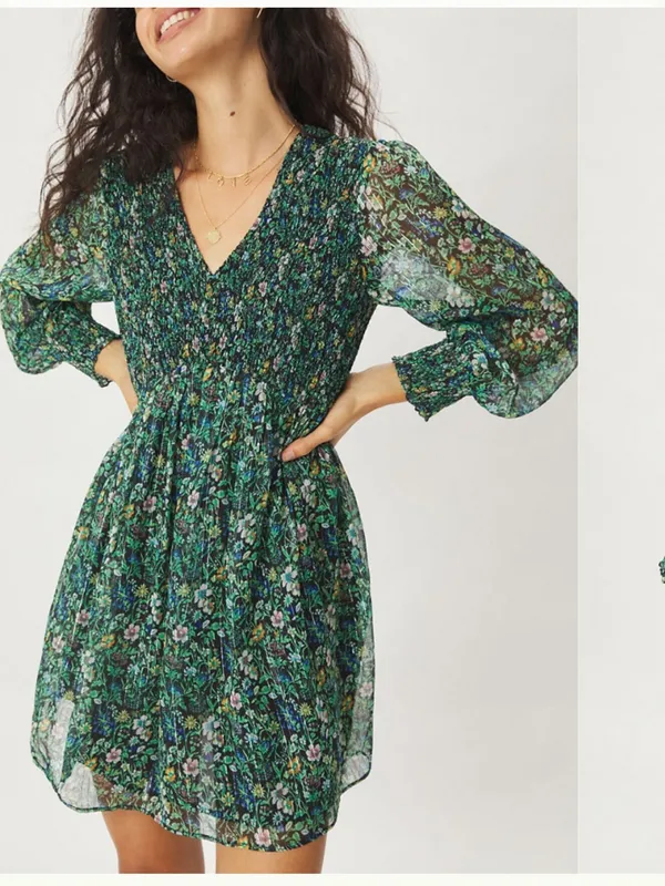 Anthropologie Ranna Gill Tia Smocked‎ Mini Dress Sz S floral - Image 2
