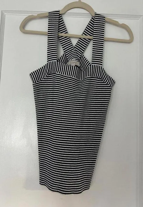 Loft Black and White Stripe Sweater Tank Medium - Image 4