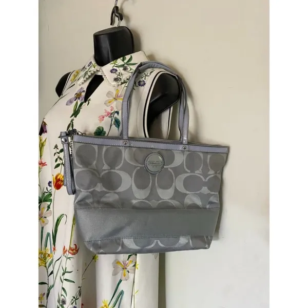 Coach Gray Jacquard Fabric Long Strap Tote Bag - Image 10