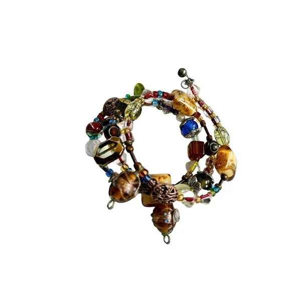 Multicolored bracelet multilayered memory wire wrap bracelet confetti glass coil - Image 8