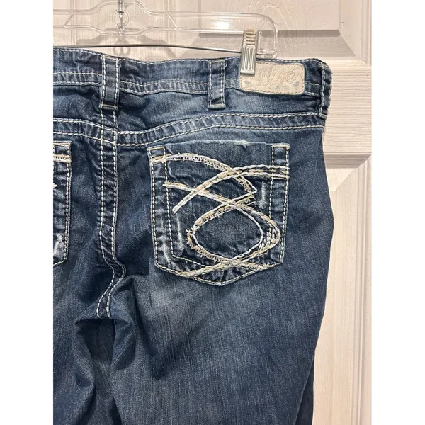 Silver‎ Jeans Lola Straight Leg Dark Wash Distressed Thick Stitch W33 L28 Denim - Image 7