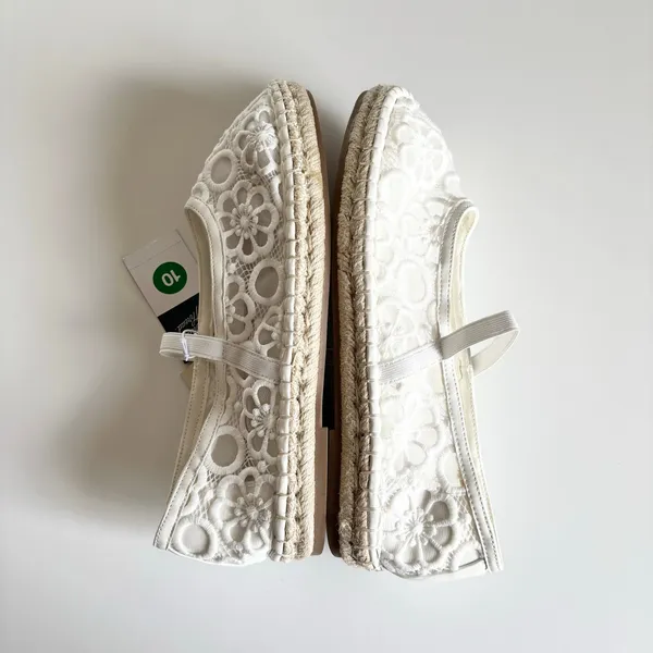 Universal Threads Celia White Floral Lace Mary Jane Espadrille Flats Women’s 10 - Image 6