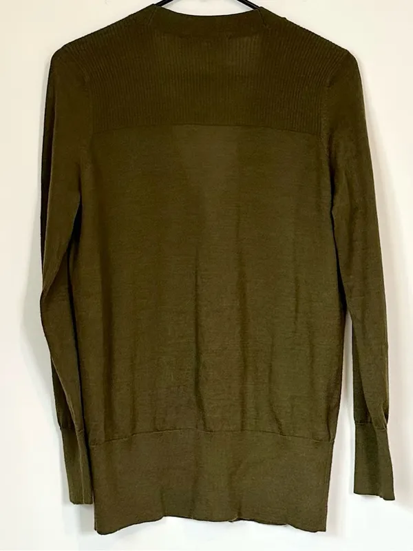 LOFT Olive Green V-Neck Button Wool Blend Cardigan - Size: Medium - Image 5