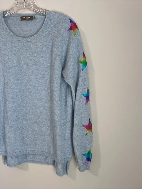 Brodie‎ 100% Cashmere Star Rainbow Sweater Size Medium Crewneck - Image 2