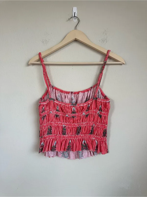 Free People Dolce Vita Red Floral Block Print Ruched Top - Image 8