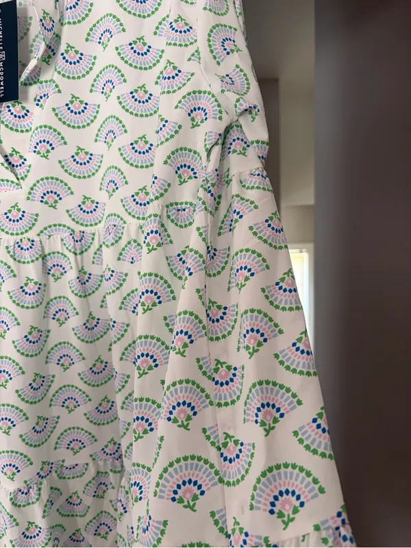 Sea New York White Mini Dress with Green & Blue Pattern - Image 2