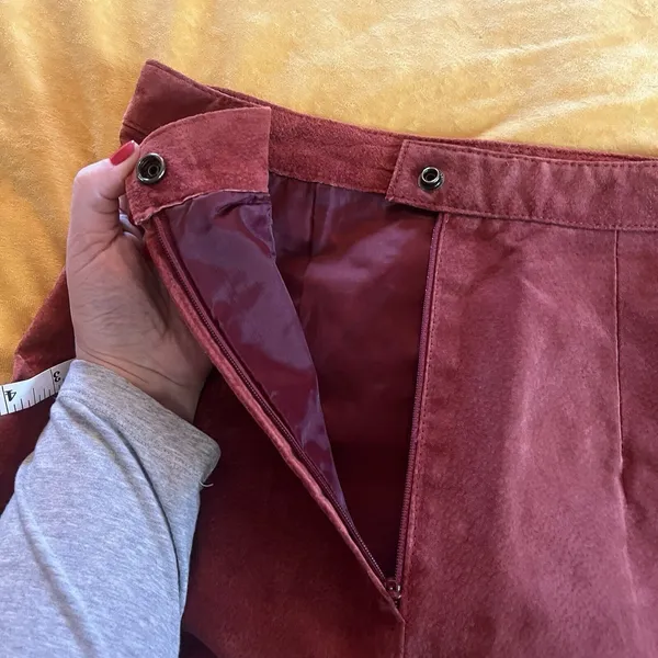 Hugo Buscati Collection Suede 100% Leather Rust Red Orange Skirt Sz 12 EUC - Image 6