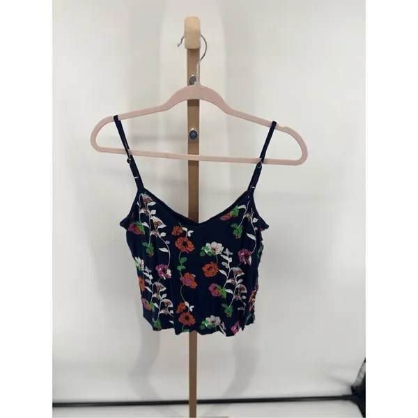Anthropologie Kellen Floral Embroidered Cami Tank Navy Spaghetti Strap Top XS - Image 7