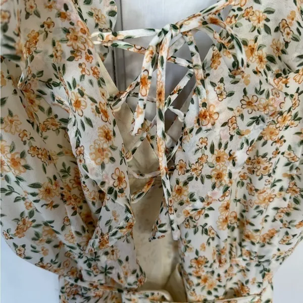 Lulus Happiest Moments Ivory Floral Lace-Up Maxi Dress Size Small New‎ - Image 5