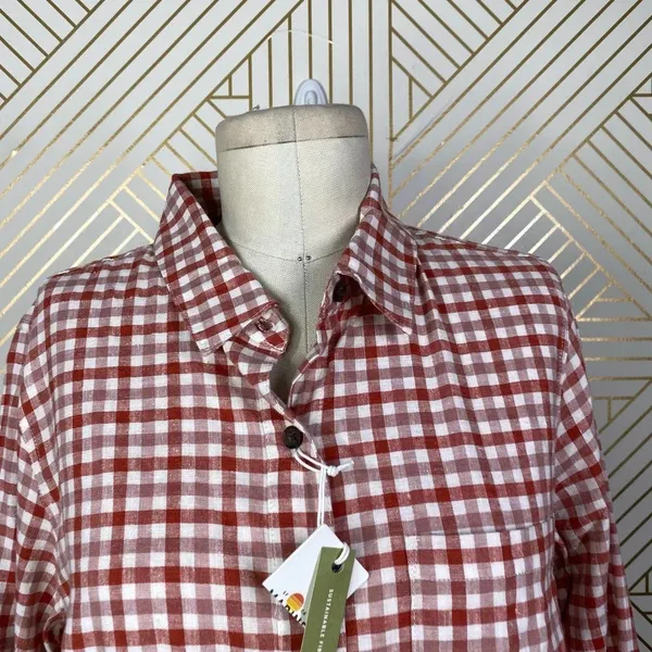 Marine Layer Madeline Relaxed Crop Shirt in Red & White‎ Plaid Size US Medium - Image 5