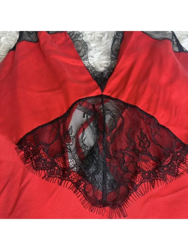 NWT Zara Red Satin Lace Slip Dress Small Silk Blend Lingerie Mini Dress - Image 3