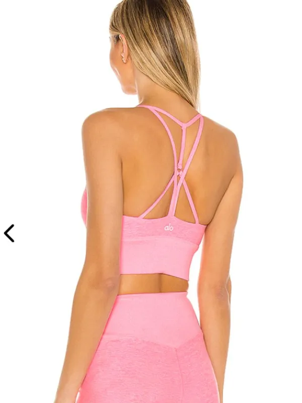 ALO YOGA Alosoft Lavish Sports Bra Macaron Pink Heather Size Small - Image 2