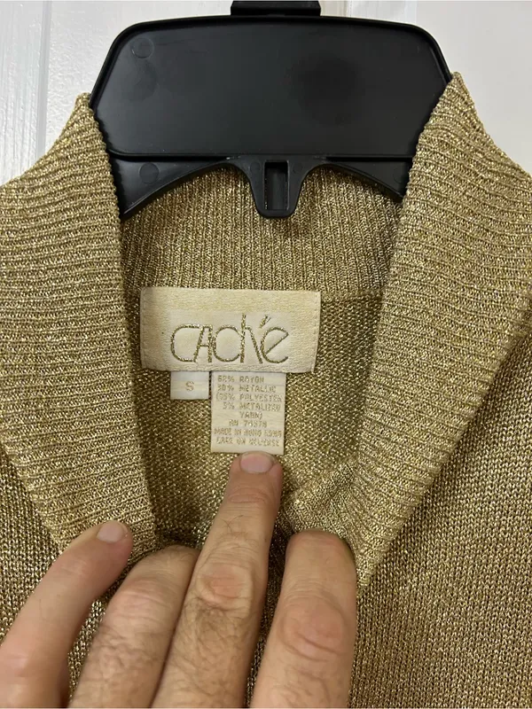 Vintage Cache Metallic Gold Knit Turtleneck Sweater - Image 2