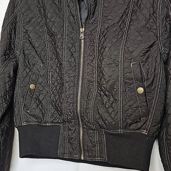 Clique crop cropped moto motorcycle quilted bomber style black jacket sz Medium - Image 2
