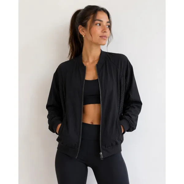 Without Walls M Medium Bomber Jacket Black Mesh Athletic Full Zip Lightweight - Image 3