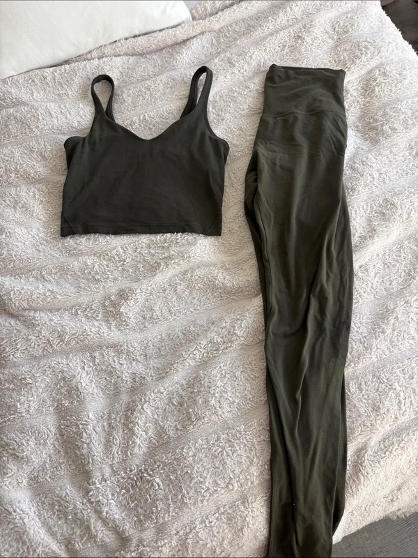 Lululemon olive green align set top size 2 leggings size 6 - Image 3