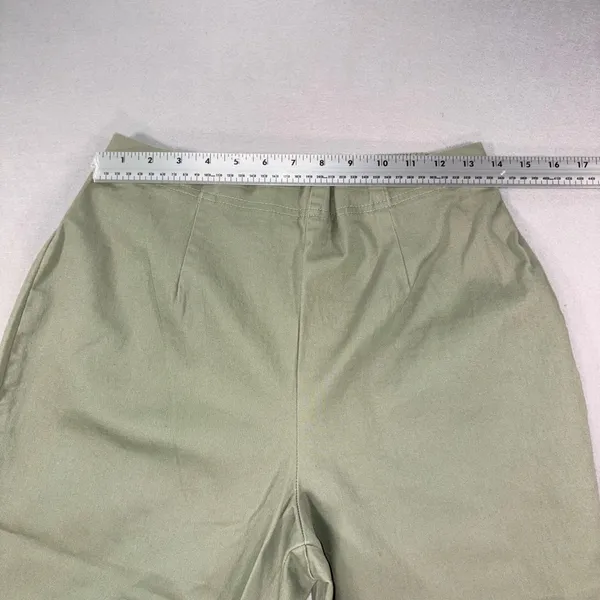 Womens Sage Green Cropped Capri Pants Elastic Back Button Hem Detail - Image 3