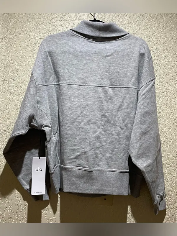 Alo Yoga NWT Hazy Mock Neck Pullover Sweatshirt Pockets Athletic Heather Grey S - Image 6