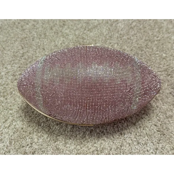 Pink Rhinestone Crystal Football Evening Clutch Gold Chain Shoulder Bag NWT - Image 5