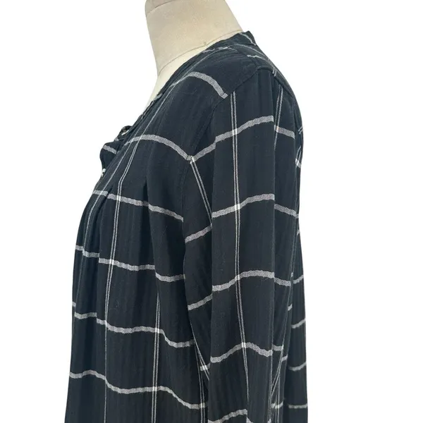 Madewell Collarless Shirtdress in Windowpane True Black‎ Size Medium - Image 7