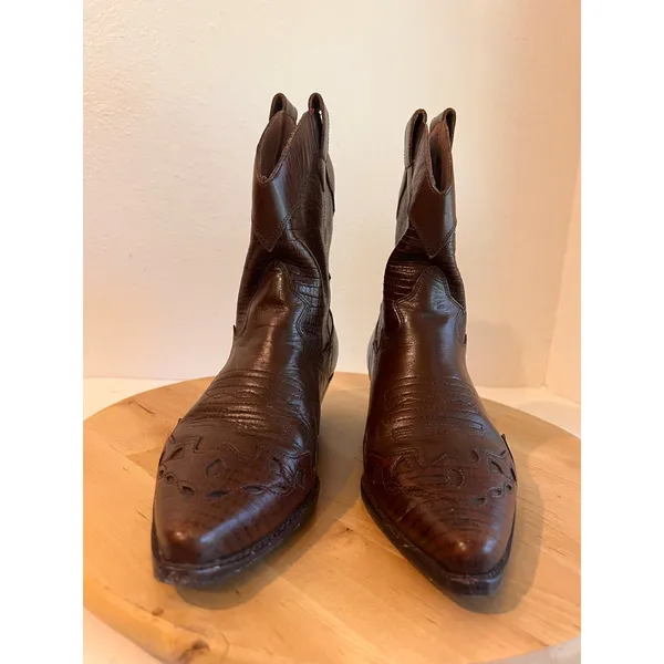 90s Nine West Brown Western Genuine Leather Point Toe Boot Size 7.5 Brazil Made - Image 3