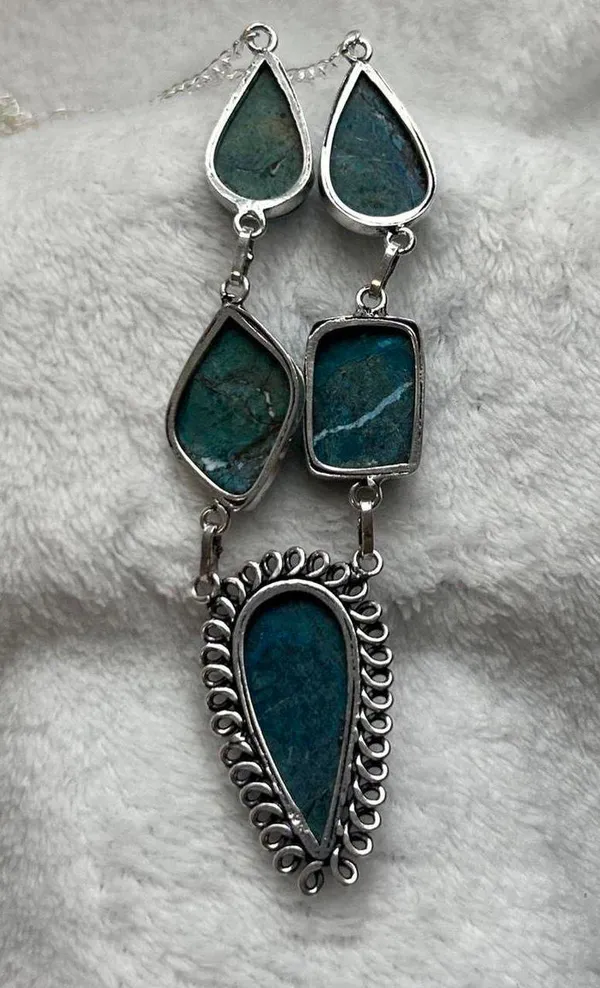 Turquoise Natural Gemstone 925 Silver Plated 16” Necklace - Image 4