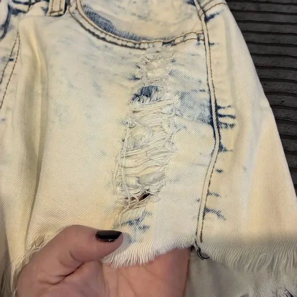 Vibrant Miu Shorts Womens Size S Blue Bleached Denim Jeans Distressed USA Made - Image 6