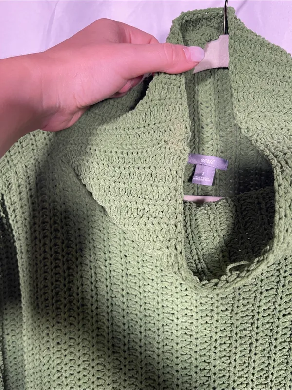 Aerie Womens Green Knit Turtleneck Sweater Oversized Small - Image 3
