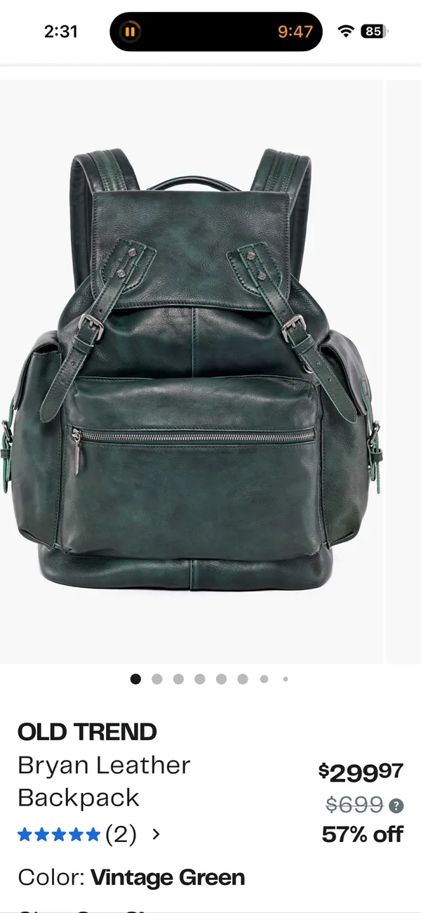 Old Trend Bryan Leather Backpack Green - Image 5