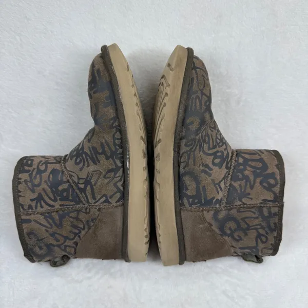 UGG Classic Mini Graffiti Brown Orange Suede Sheepskin Boots 1105432 Womens‎ 8 - Image 9
