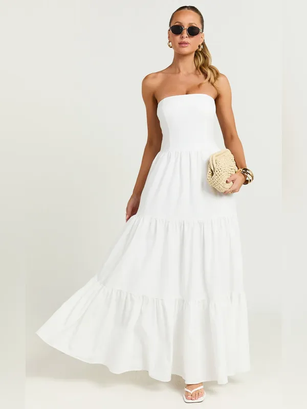 SHOWPO Trish Strapless Tiered Maxi Dress In White - Image 7