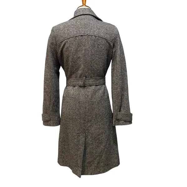 Vintage Y2K Old Navy Gray Herringbone Trench Coat Duster Jacket Medium - Image 6