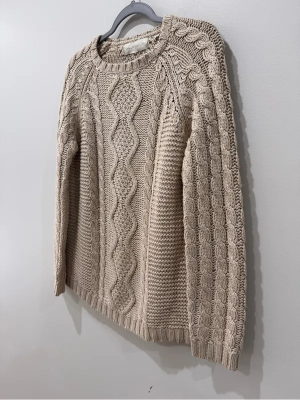 Ami Dans La Rue Size Medium Chunky Knit Cable Fisherman Beige Sweater - Image 2