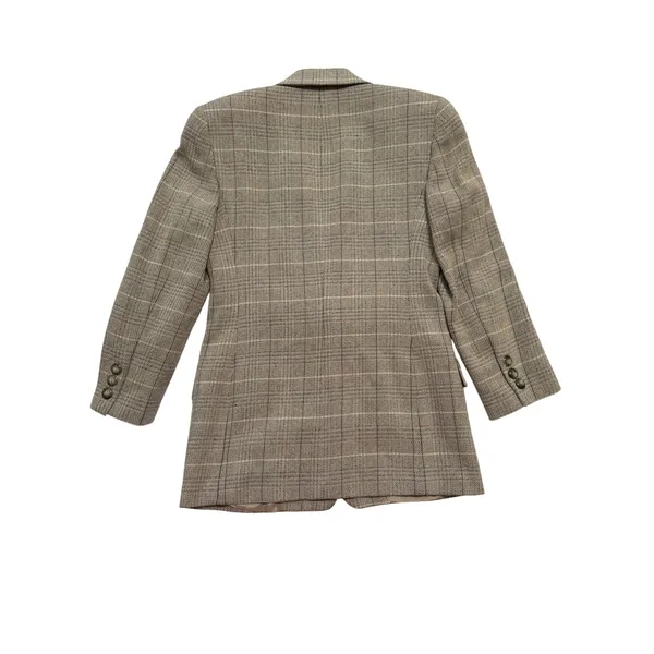 Vintage Linda Allard Ellen Tracy Blazer 8 Tan Wool Silk Cashmere Plaid Jacket - Image 8