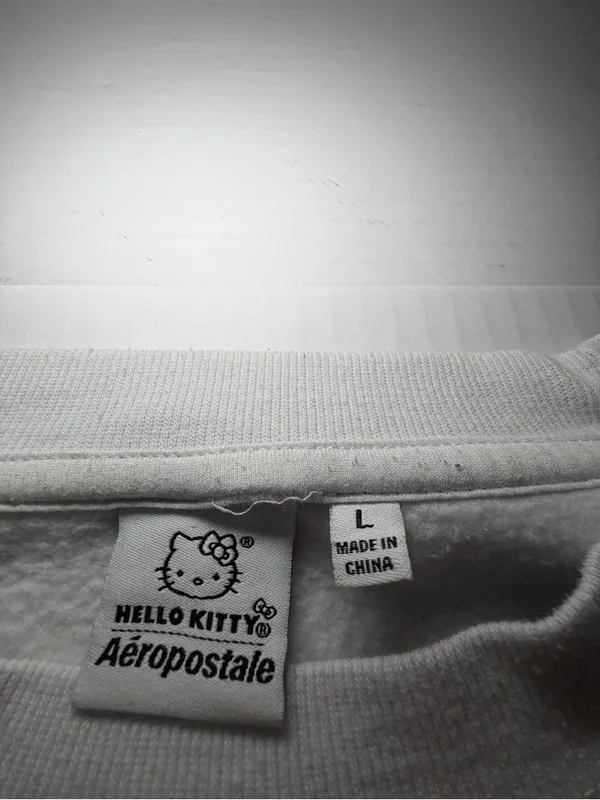 Aeropostale White Cropped Crewneck with Red Hello Kitty Accent - Image 2