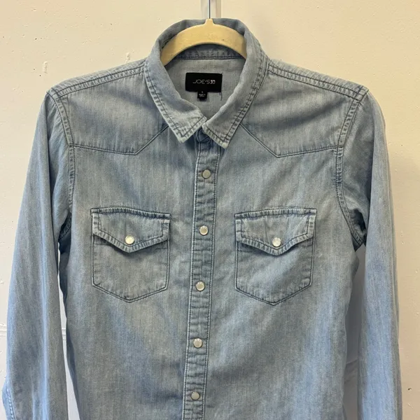 Joe's Jeans Women's Western Denim Shirt Light Wash Frayed Hem Snap Front Small - Image 3